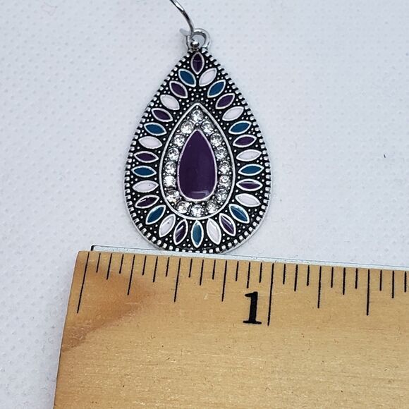 Purple Teardrop Rhinestone Earrings - Picture 4 of 6